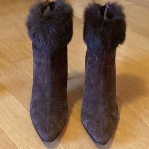 Max de Carlo Brown Ankle Boots with Fur Trim